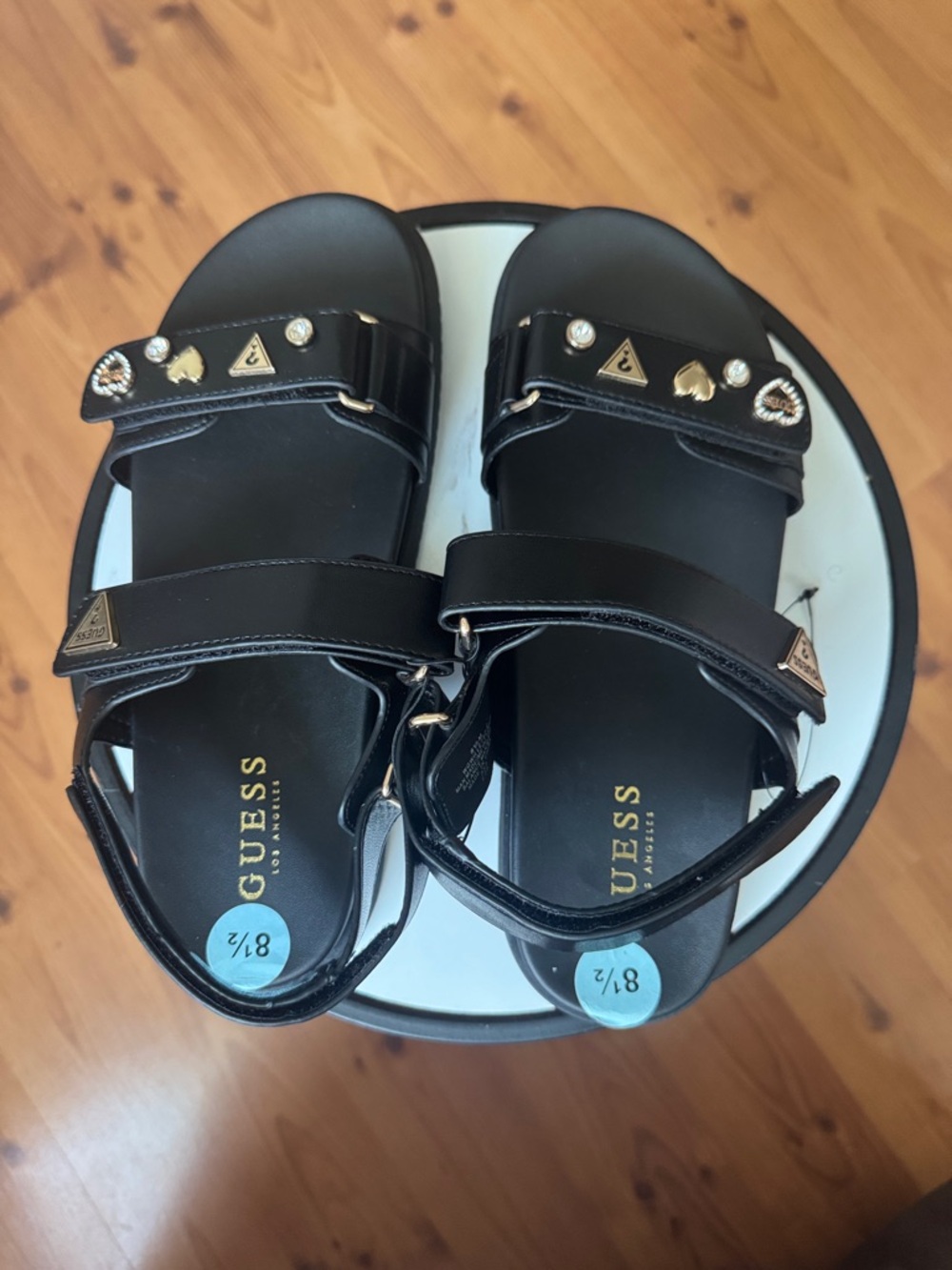 GUESS Black Sandals with Gold Accents and Studs